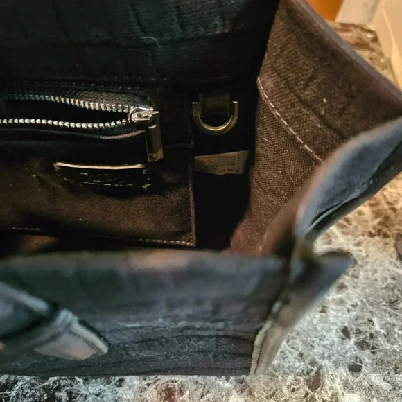 Zara | Black Mock Croc Mini Tote Bag/Faux Leather  and Fabric Satchel - Picture 2 of 15